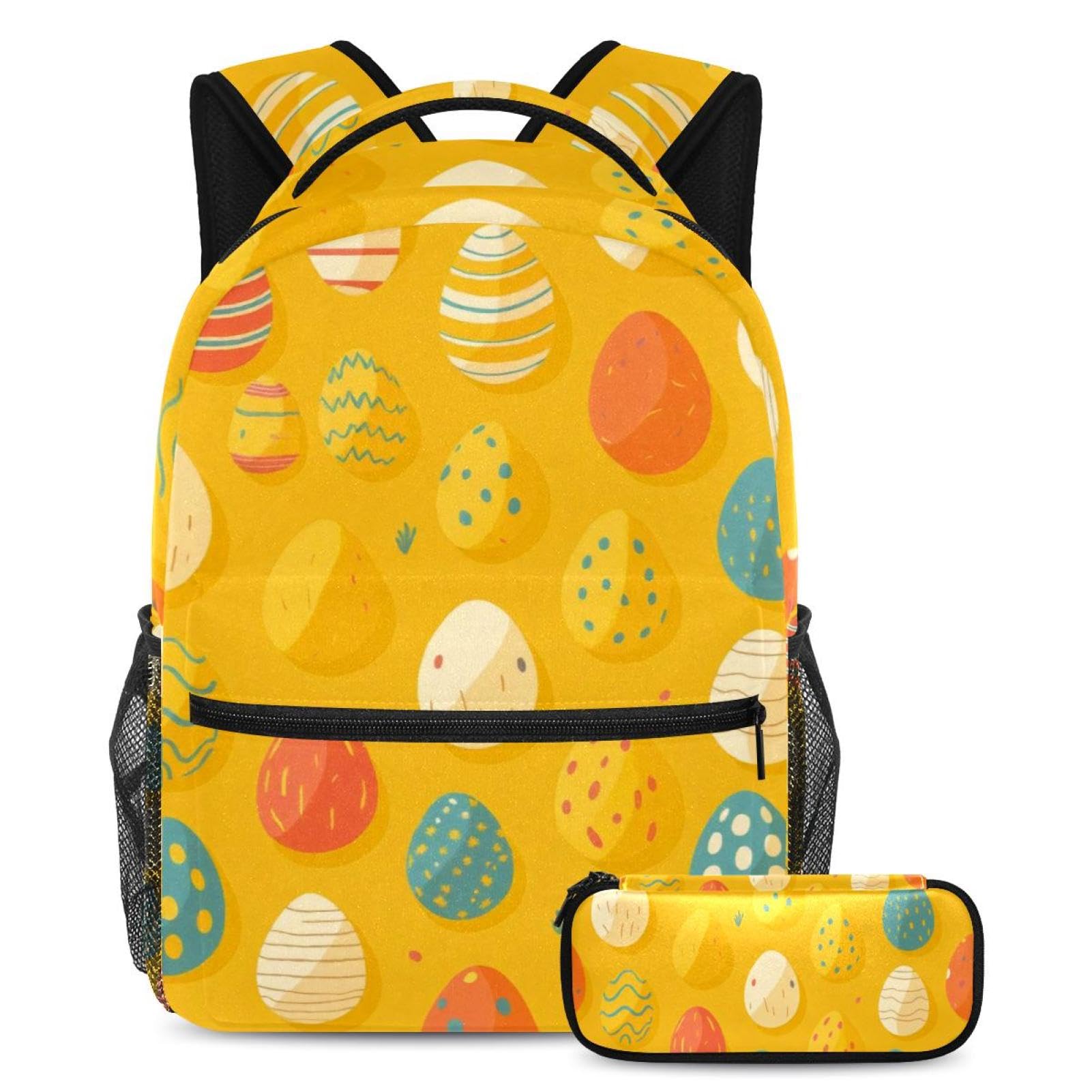 Sac à dos d'école jaune œufs de Pâques avec trousse assortie pour élèves