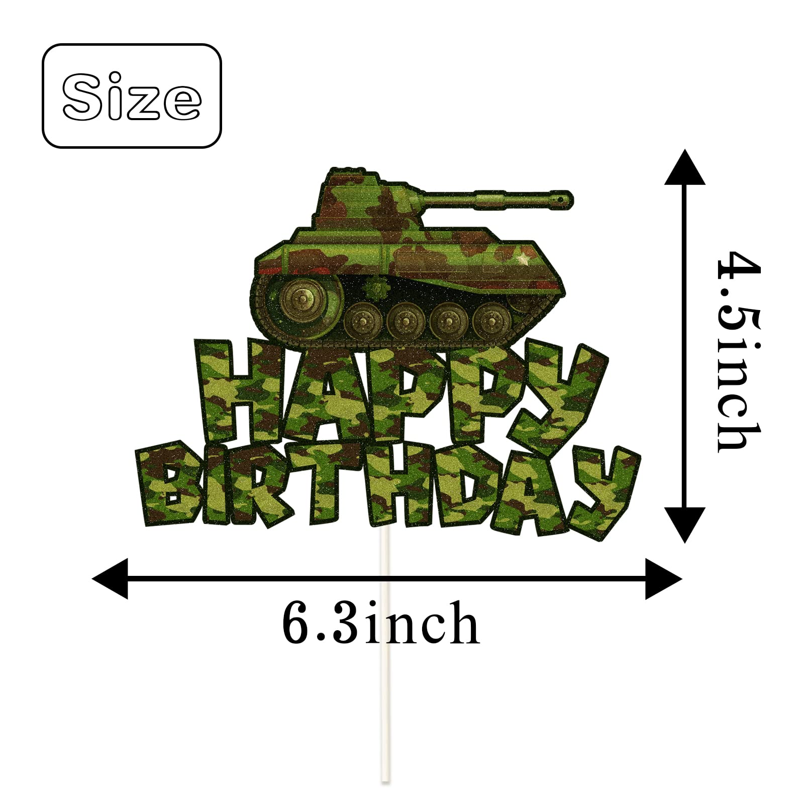 Military Birthday Cake Topper - Black Glitter Army Soldier Camo Theme Cake Decoration (15x15cm) - View #12