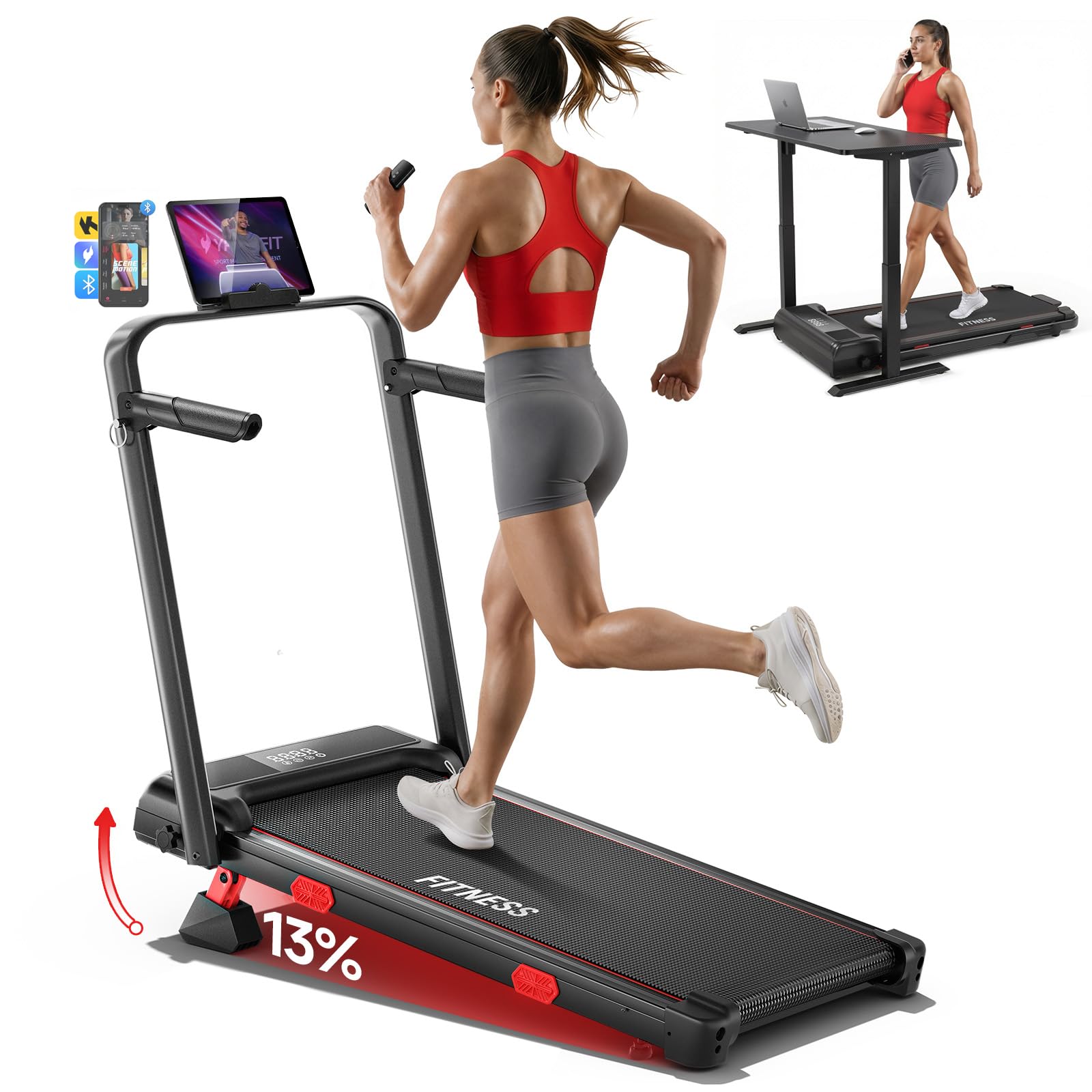 Photo 1 of ***FACTORY SEALED***RHYTHM FUN 6.2MPH Walking Pad with Handles, 13% Incline, 37.5" Runng Belt