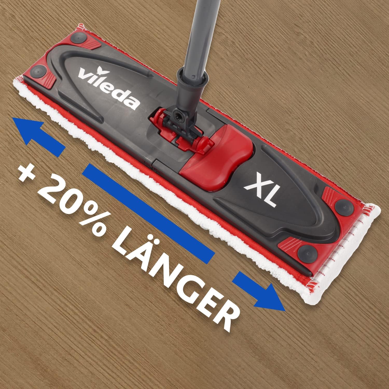 Vileda Ultramax XL Turbo 2in1 Bodenwischer Set mit Eimer & Mikrofaser | Wischerplatte 42cm | Stiellänge 75-130cm | Turbo Eimer mit PowerSchleuder | für alle Hartböden | rot