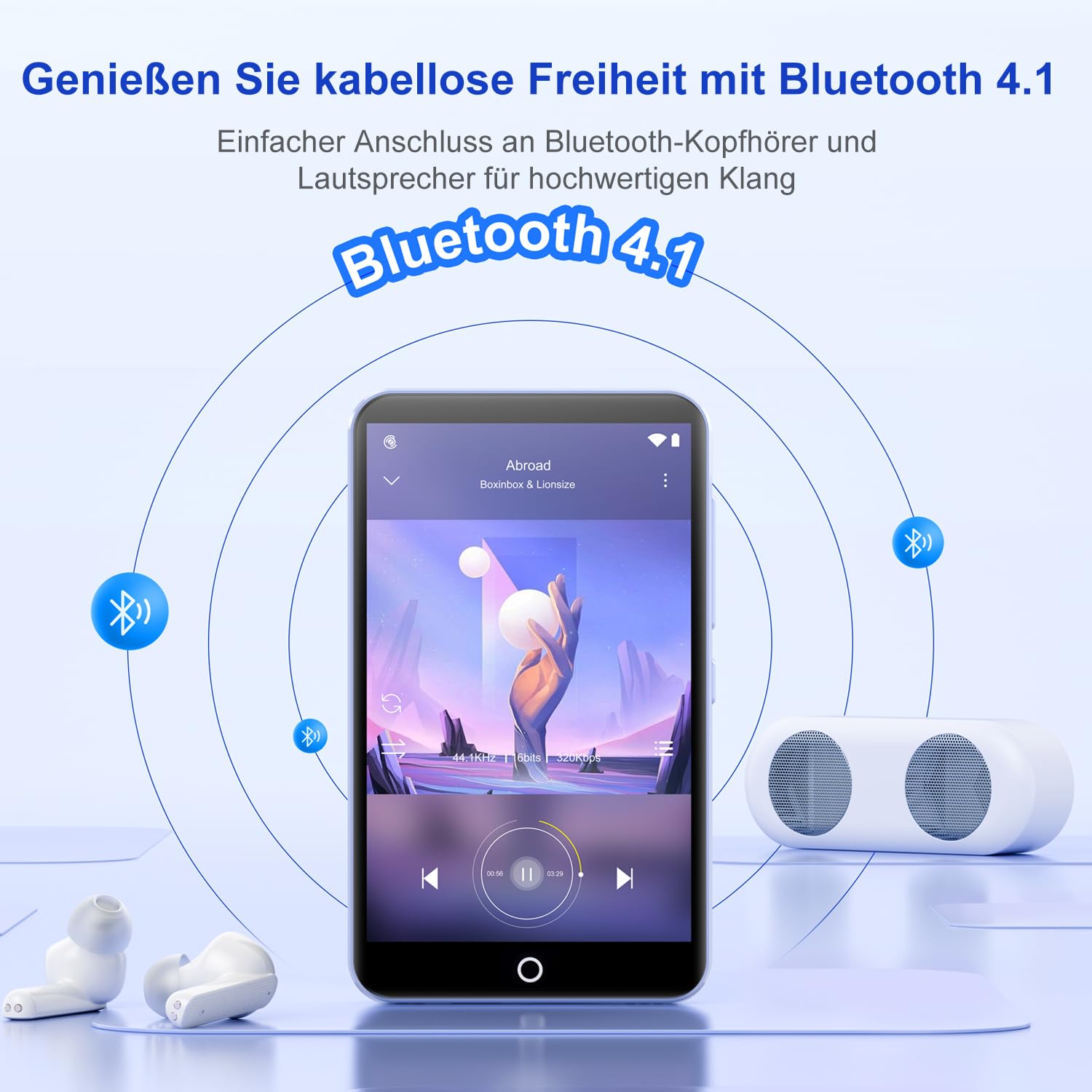 MP3 Player mit Bluetooth WiFi, 80GB MP3-Player mit Kamera, Android MP4 Player mit Spotify, Audible, Amazon Music, Deezer, 4.02" Touchscreen Kinder MP3 Player Musik Player mit Lautsprecher, FM Radio