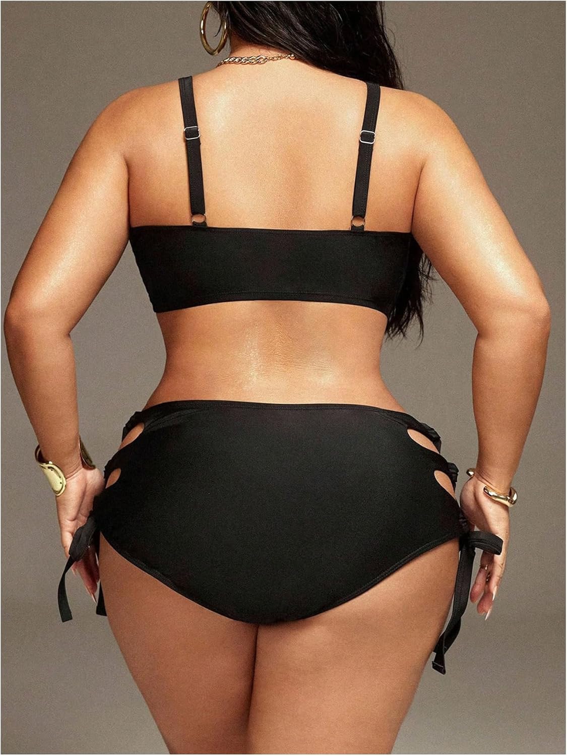 MakeMeChic Women's Plus Size 2 Piece Bikini Set Criss Cross Cut Out Tie Side High Waist Swimsuit