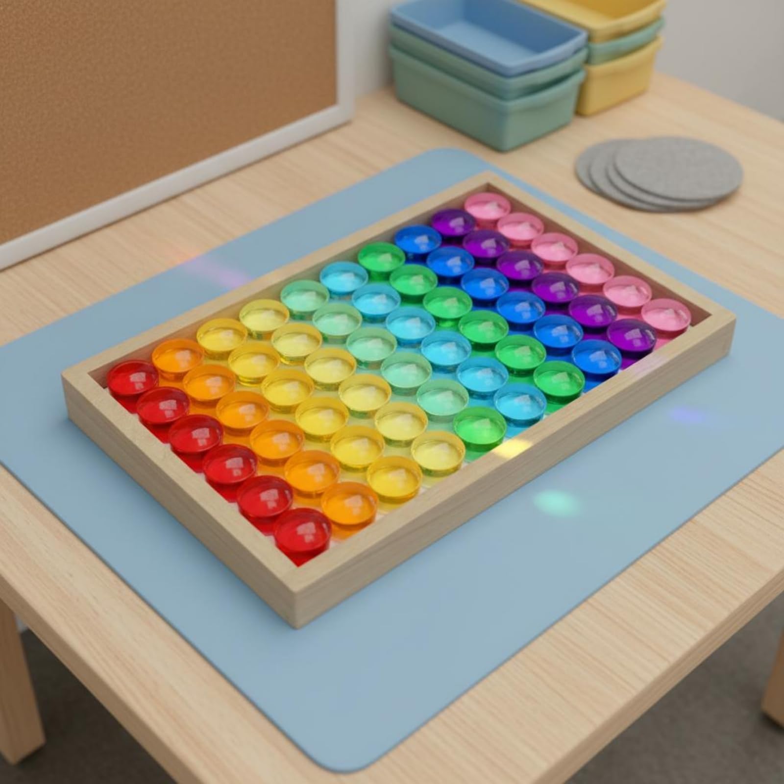 Kinder Bauklötze Holz Acryl Scheiben Zylinder Steine Stapelspiel Set Musterbau Lernspielzeug Aufbewahrungsbox für Kita Klassenzimmer Spielzimmer