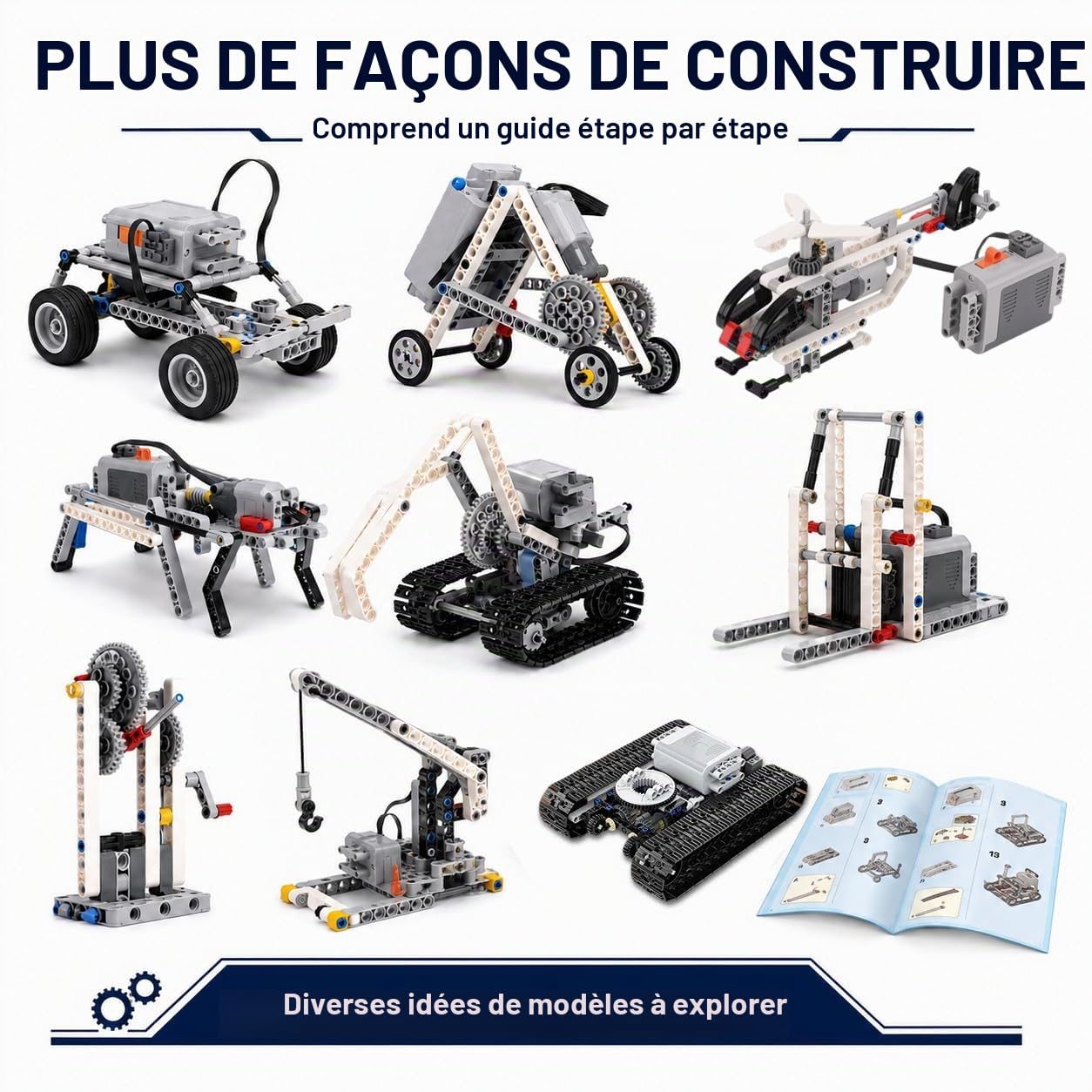 Lot de 548 Composants de Construction mécaniques, Engrenages, Axes, connecteurs et éléments ABS pour projets créatifs et modèles à Assembler