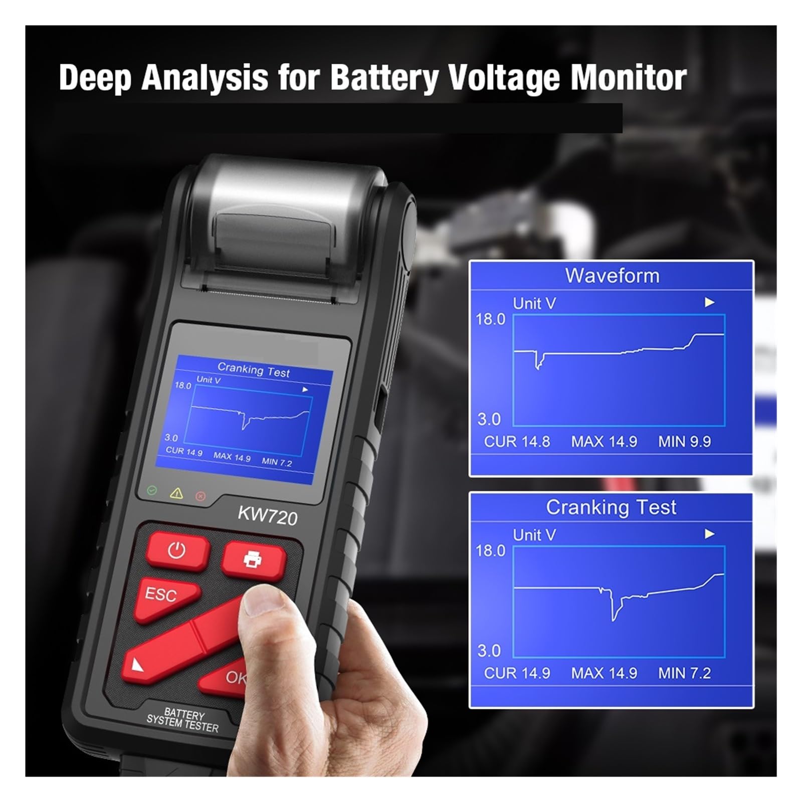Tester Batteria Auto Analizzatore Tester Batteria 6V 12V 24V Strumento di Test di Avviamento di Ricarica for Camion for Auto Moto con Stampante Integrata Estrema precisione e Sicurezza
