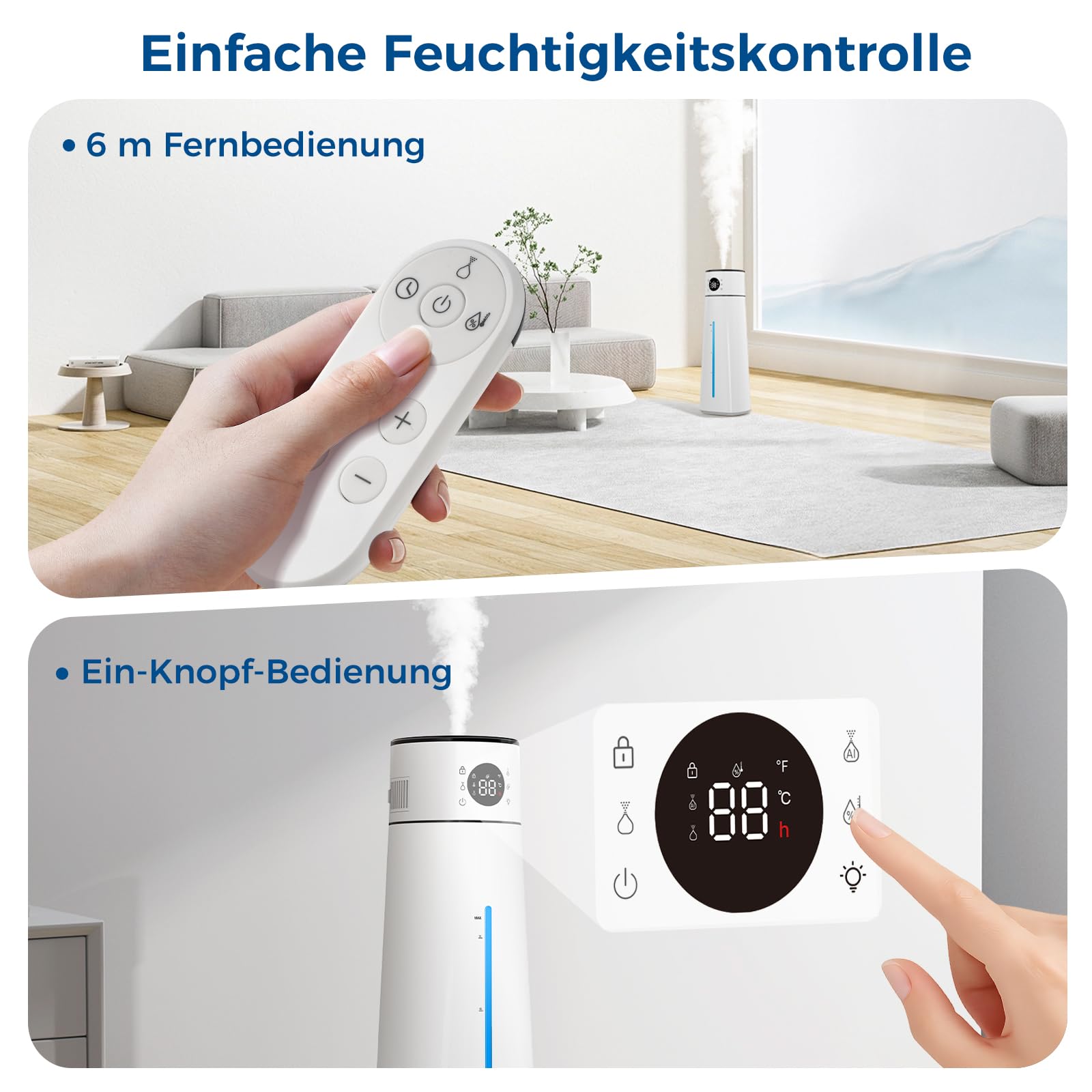 Luftbefeuchter Schlafzimmer 8L Humidifier Leise Raumbefeuchter Ultraschall