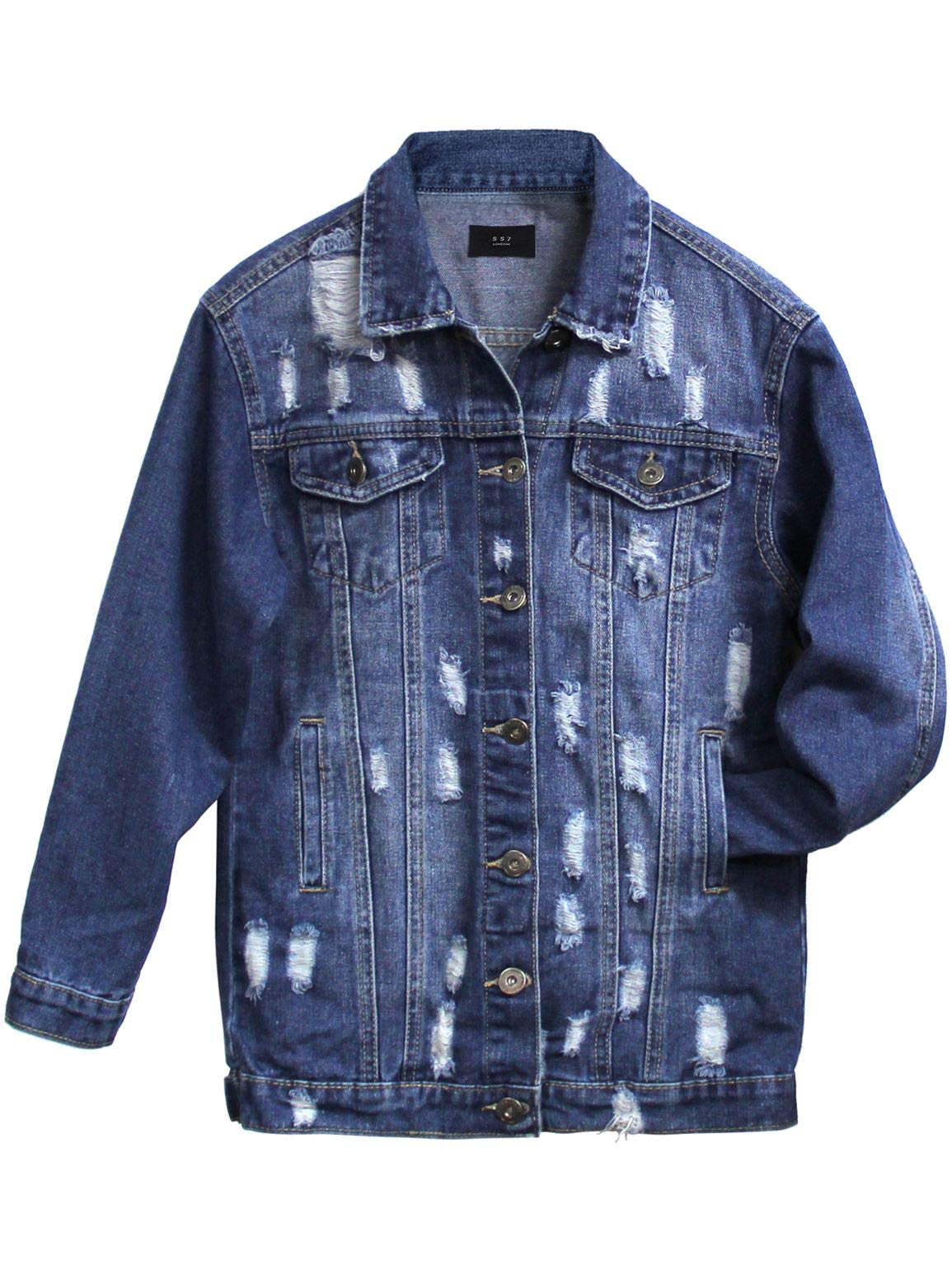 Ss7 Girls Mid Blue Denim Jacket With Rips