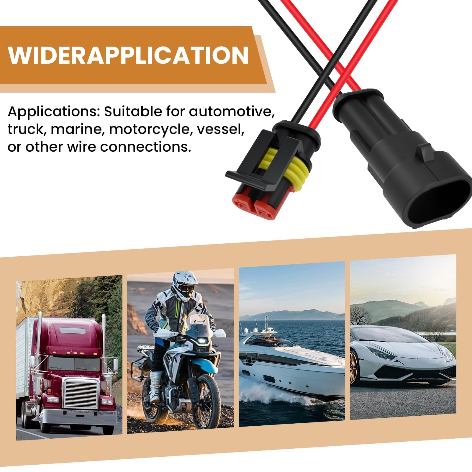 6 juegos de conectores impermeables de 2 pines, conector macho y hembra de 18 AWG con cable de 15 cm para camión, barco y otras aplicaciones de cable