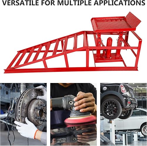 Miniatura 5 de Paquete de 2 rampas hidráulicas de perfil bajo de 5 toneladas, rampas de servicio de elevación ajustables para cambios de aceite, rango de altura