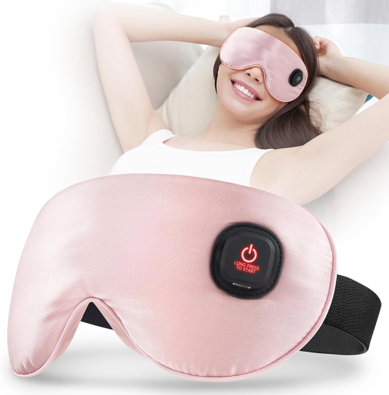 Ezona Silk Cordless Heated Eye Mask, Warm Eye Compress Mask for Dry Eyes, Washable Eye Heating Pad for Travel, Dry Eyes, Blepharitis, Sinus Migraine (Pink)