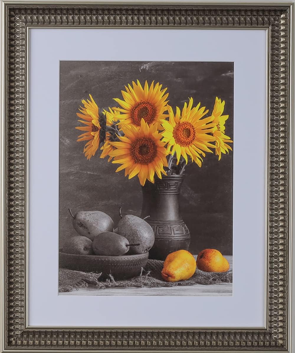 16x20 Picture Frame with Mat for 11x14 Picture. 16x20 Frame Matted to 11x14 Picture. 16 x 20 Poster Frame with Mat. 2" Wide Frames for 11 x 14 Prints with Mats. Silver Ornate 3360. For Prints, Diplomas. Polystyrene-Quality Wood Frames Alternative.