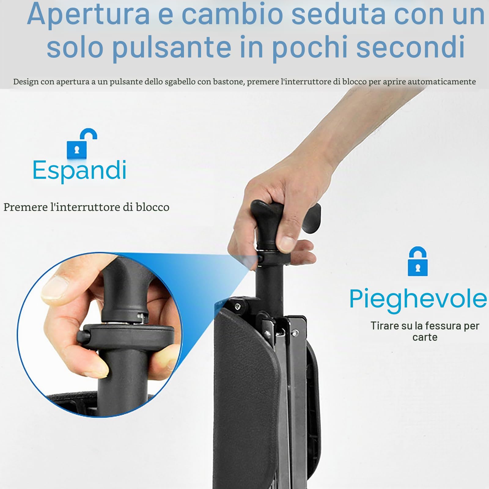 NYCDA Sedia Pieghevole Bastoncini da Trekking in Lega di Alluminio, Bastone con Sedile, Bastoni da Passeggio per Anziani Canne da Uomo, Outdoor Lti- Purpose Travel Assist Walking Stick Leggero