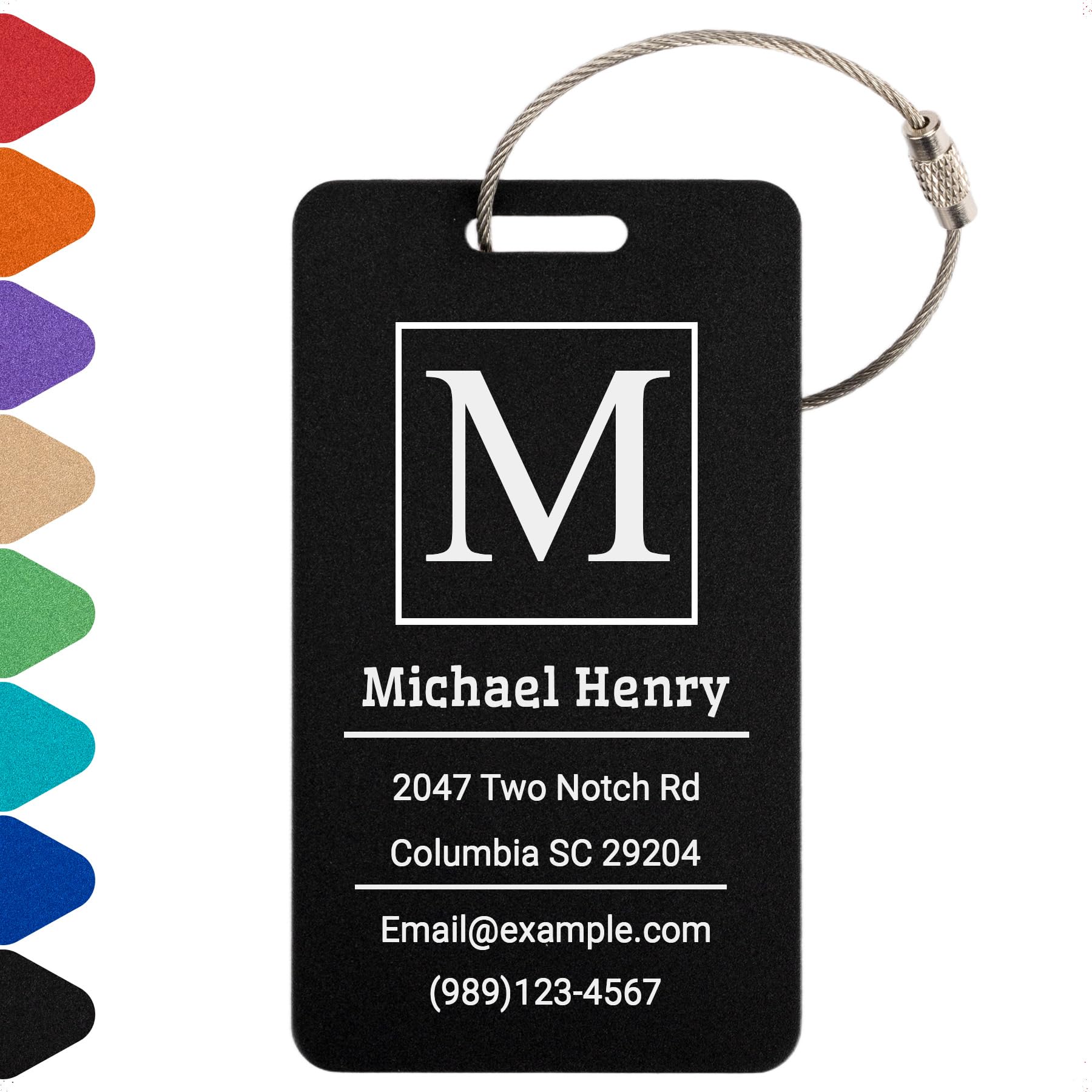 Personalized Luggage Tags for Suitcases Custom Metal Name Tags for Backpacks Bags Travel - Vertical (Black)