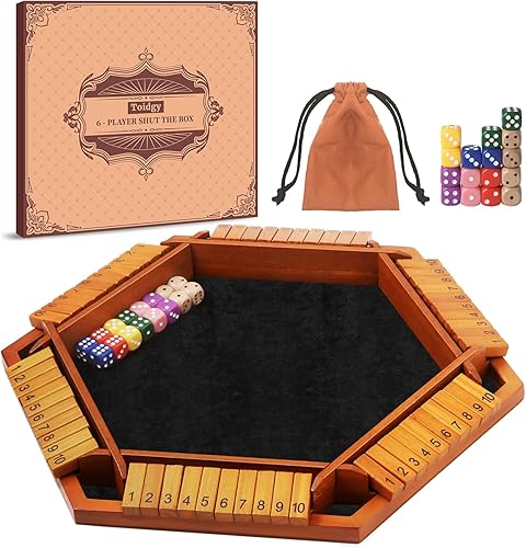 Toidgy Juego de dados Shut The Box para 1 a 6 jugadores, mesa de madera con 16 dados e instrucciones, juego de mesa clásicos para adultos y niños, Toidgy Juego de dados Shut The Box para 1 a 6 jugadores, mesa de madera con 16 dados e instrucciones, juego de mesa clásicos para adultos y niños,