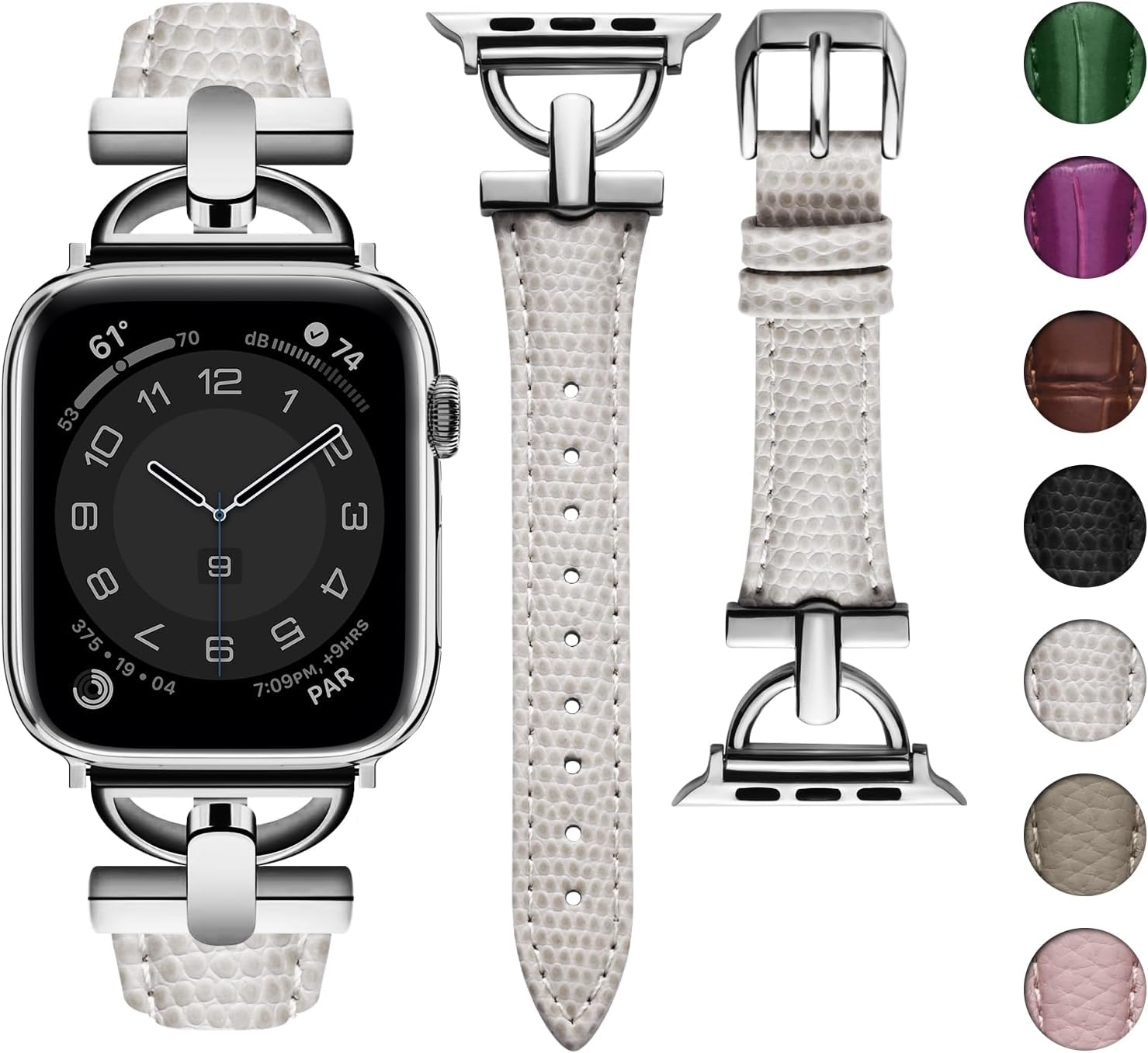 wutwuk Compatible with Apple Watch Band 38mm 40mm 41mm Women Apple Watch Leather Bands D-Shape Metal Buckle Premium Genuine Leather for iWatch strap Ultra series 9 8 7 6 5 4 3 2 1 & SE