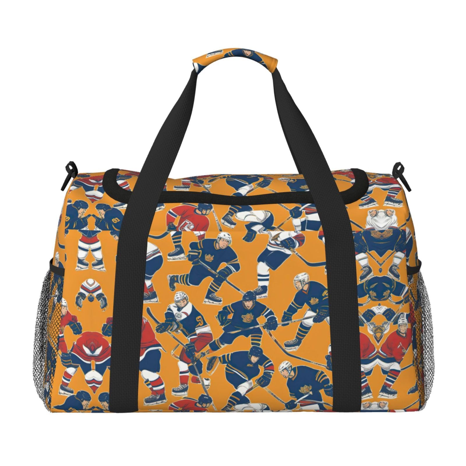 Sac de voyage de hockey, sacs de week-end pour femmes et hommes pour les aventures en plein air, idéal pour le camping et la randonnée, Noir/blanc, One Size