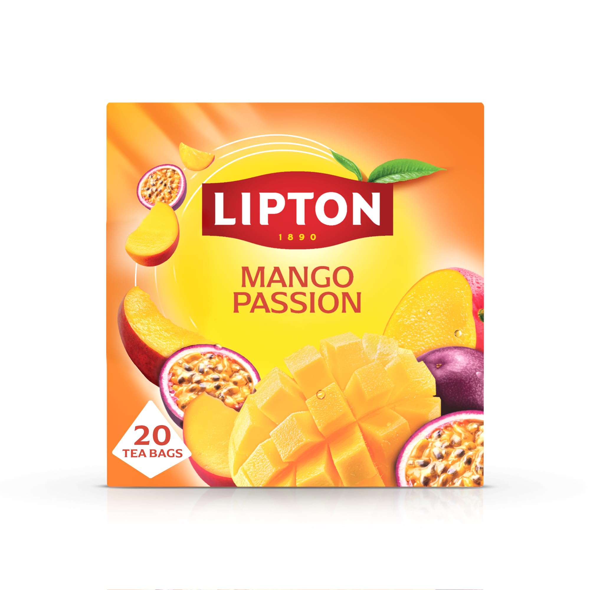 Lipton Mango Passion Fruit Infusion Herbal Tea Bags - Mango & Passion Fruit, 20 Plant-Based Pyramid Bags, Caffeine-Free, Natural Flavours.
