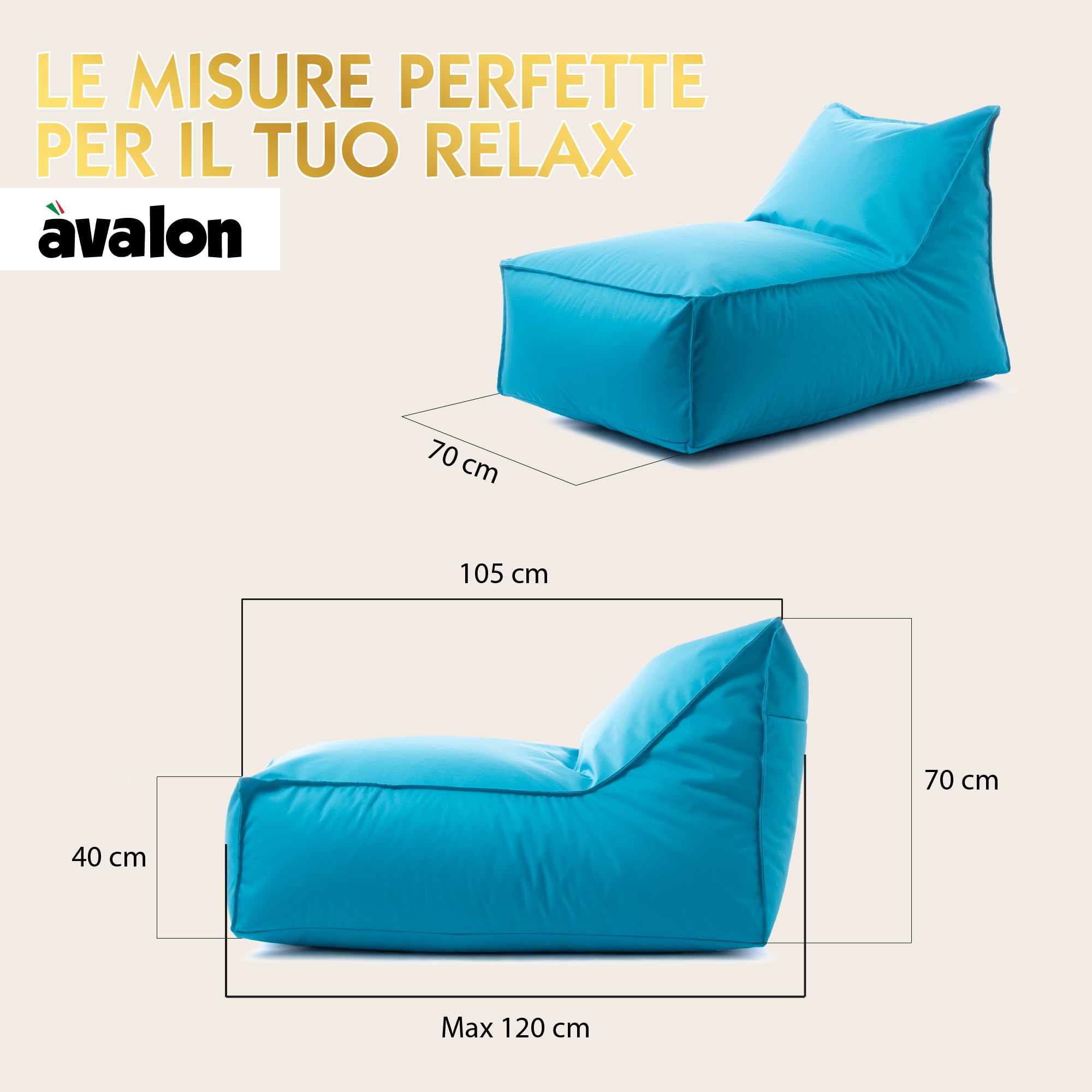 Avalon Pouf Chaise Longue da Esterno Sfoderabile Impermeabile 70x105cm Corda Design Moderno