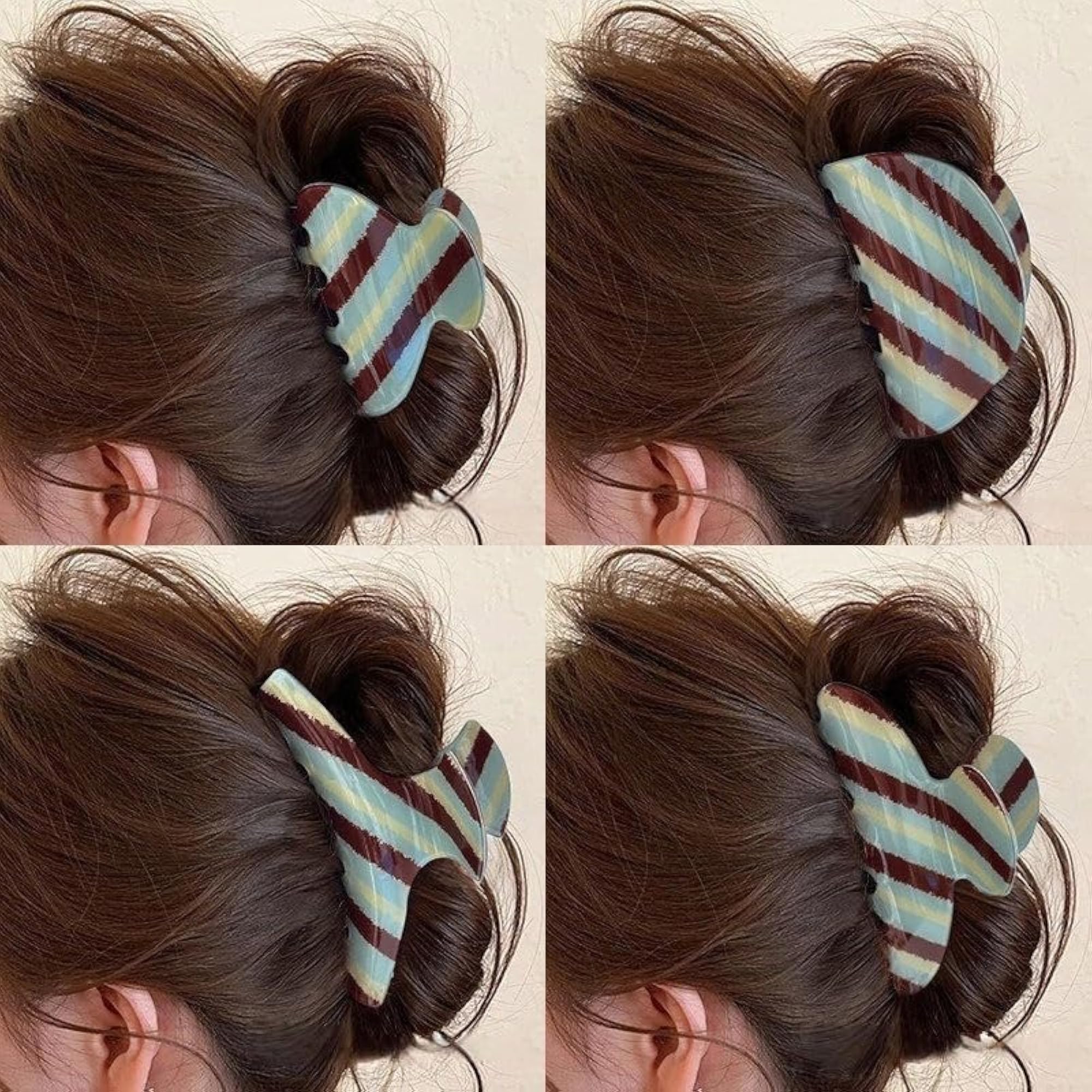Vertical Striped Hair Claw Clip in Light Blue