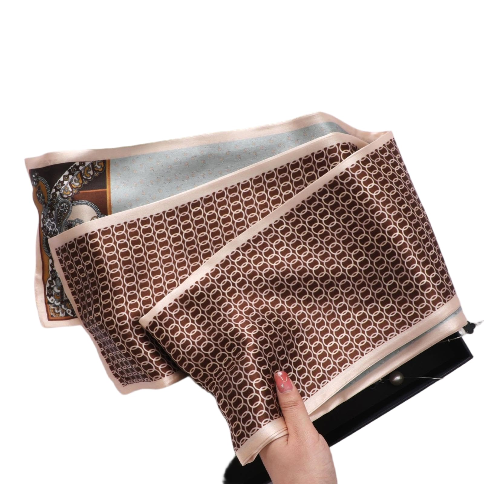 HJDMO Maulbeerseide-Schal, lang, schmal, 145 cm, 15 cm, doppellagig, wendbar, Blumendruck, Damen, Frühling, Sommer, Pendeln, Krawatte für Bluse, Anzug, Haar