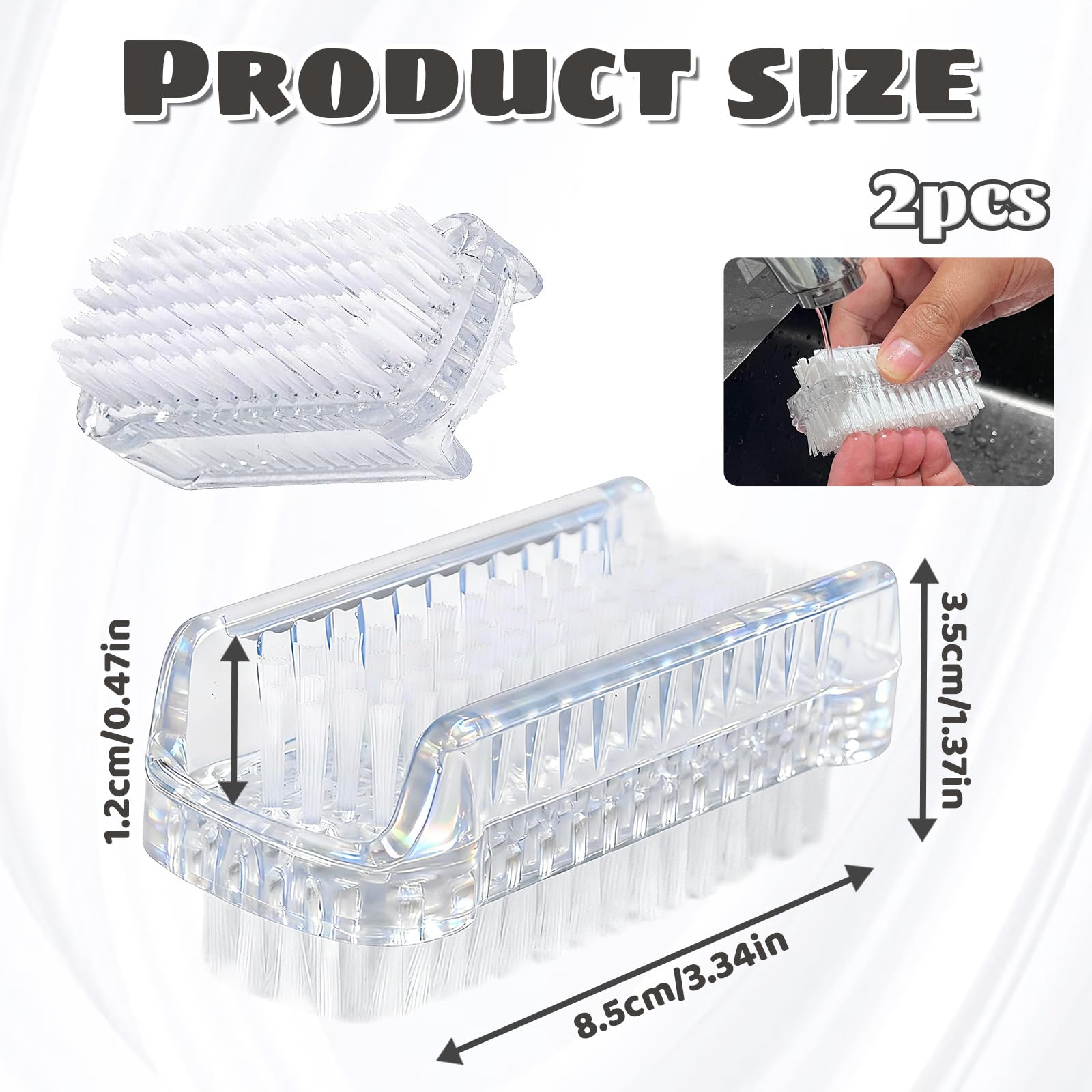 2 Pièces Brosse à Ongles Robuste, Main Brosse de Nettoyage en plastique pour Récurer les Ongle de Lavage des Mains Petite pour Manucure et Pédicure Outil de Nettoyage pour Orteils(transparent)