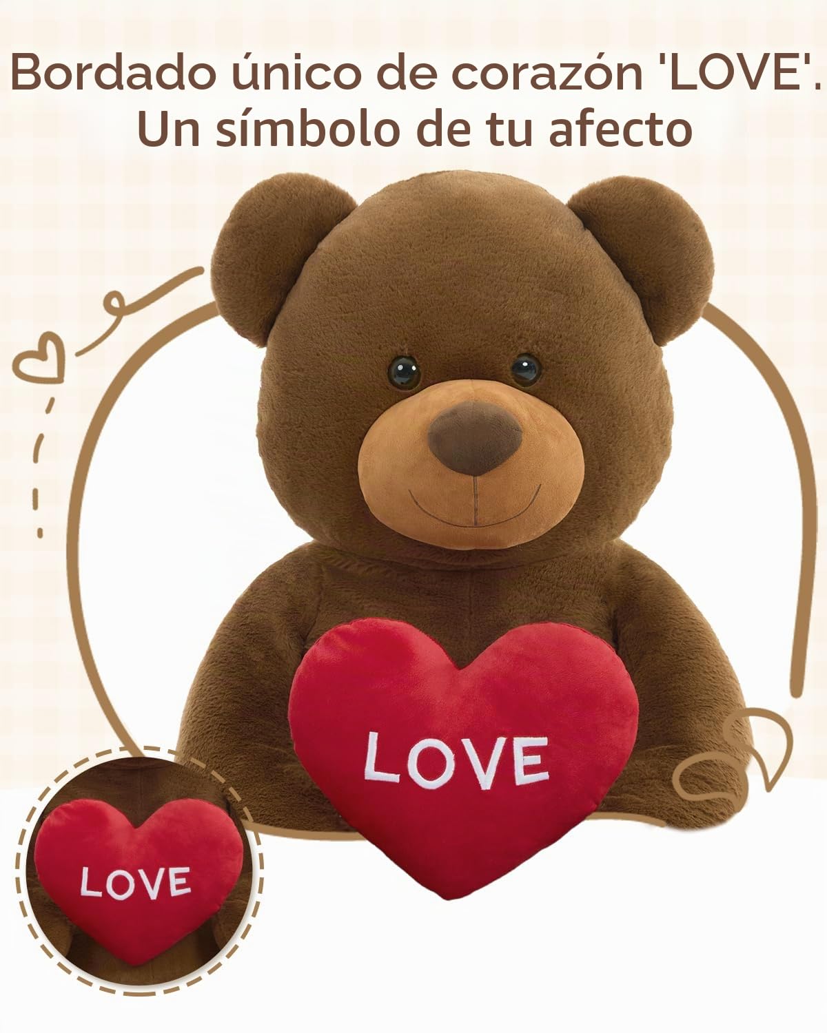 MorisMos Oso de peluche gigante con amor, 130 cm, XXL, marrón, osito de peluche grande, suave, osito de peluche, regalo para niño, novia, cumpleaños, San Valentín