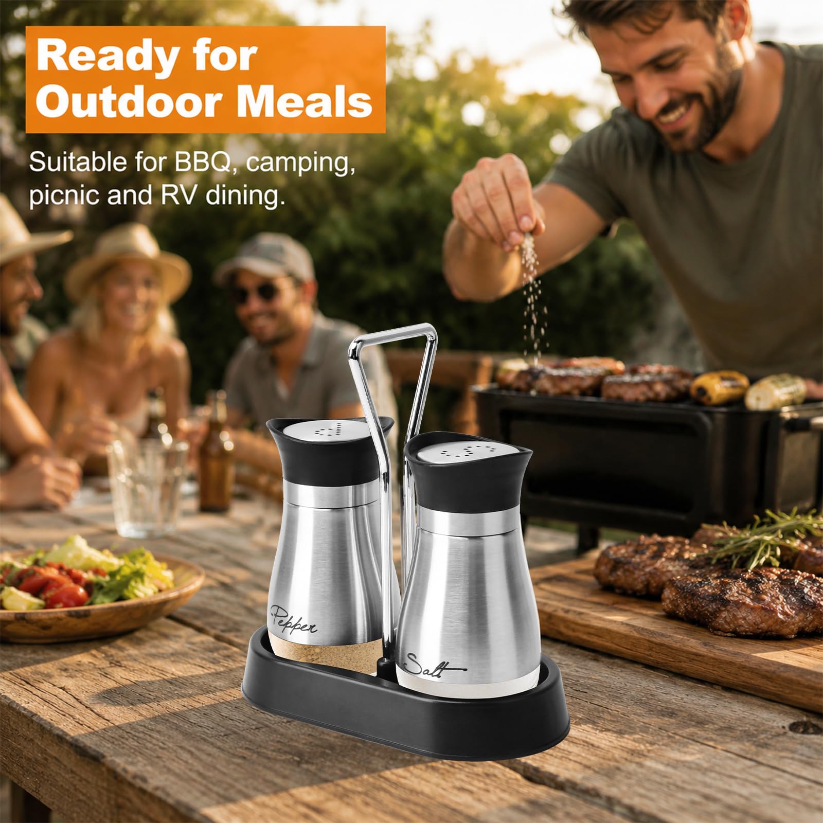 Salt & Pepper Shakers Set with Holder -7