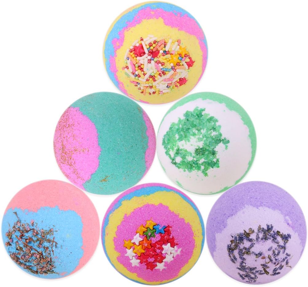 Bath Bombs Gift Set,6 Lager QVBokay Different Organic and Natural Safe Essential Oils Bath Bomb Handmade Gift Set, Best Birthday Gift Ideas for Women, Girlfriend and Kids,Mothers day Gifts idea. 4.2oz