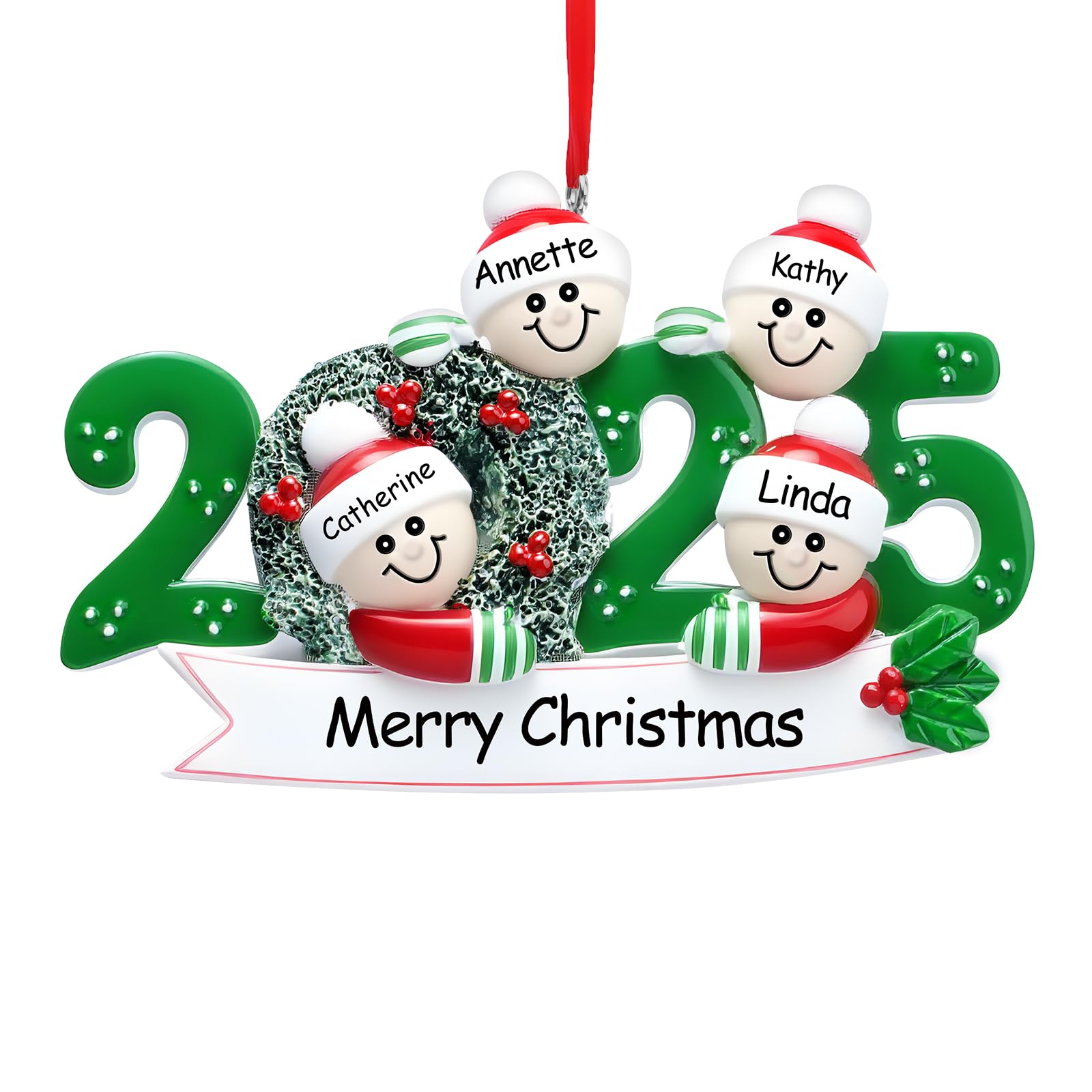 Witfox Personalised Christmas Bauble 2025 - Custom Family Christmas Ornament with Names, Customized Xmas Tree Decorations with Snowman & Wreath, Xmas Gifts for Family of 2/3/4/5/6