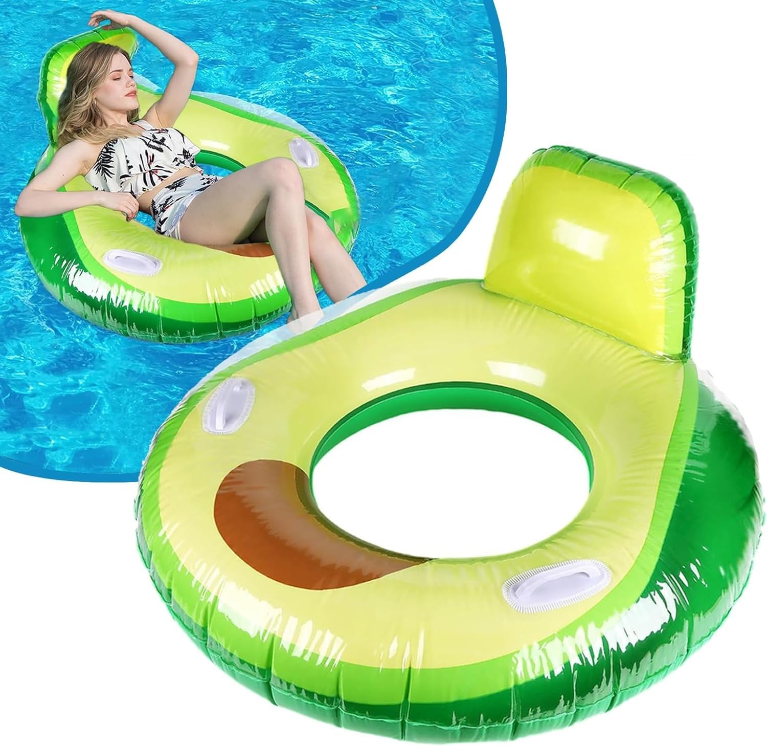 LATERN Aguacate Flotador Inflable para Piscina, 95CM Balsa Inflable de Goma para Nadar Anillo Tubo Gigante para Nadar Divertido en Agua para Niñas Niños Piscina Deportes Acuáticos Verano Playa Fiesta
