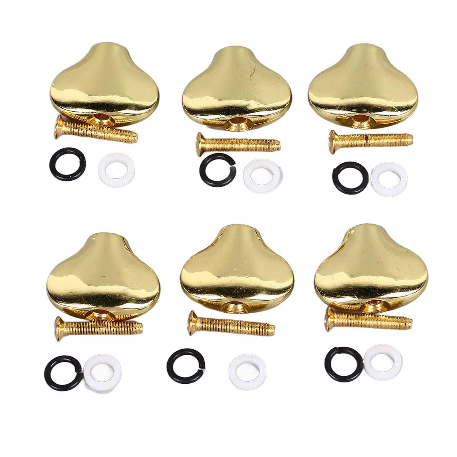 6Pcs Guitar Tuning Peg Button Fish Tail Shape Metal Tuning Peg Head for Electric Guitar Black Set (Gold)