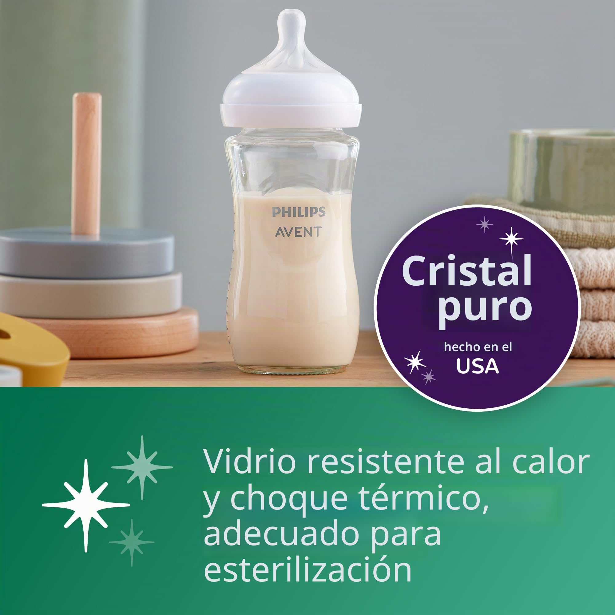 Philips Avent SCY913/04 - Juego de 4 biberones con tetina natural (cristal, 227 ml)