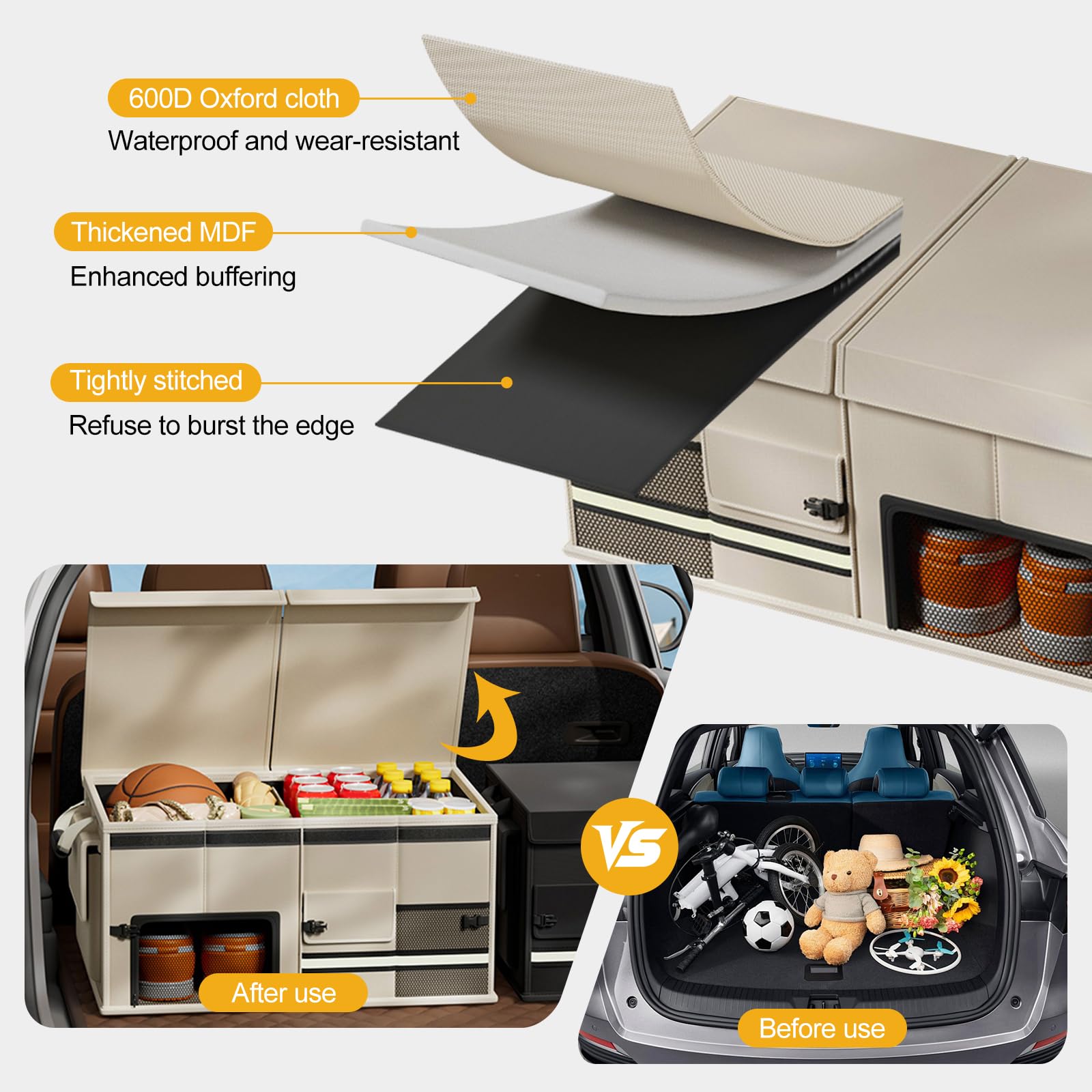 Ergocar Oxford Fabric Bagażnik Organizer Duża Pojemność Do Wnętrza Samochodu Akcesoria, Składana Torba Wielokomorowa, Nadaje się do Samochodów, Suv, Van i Samochodów