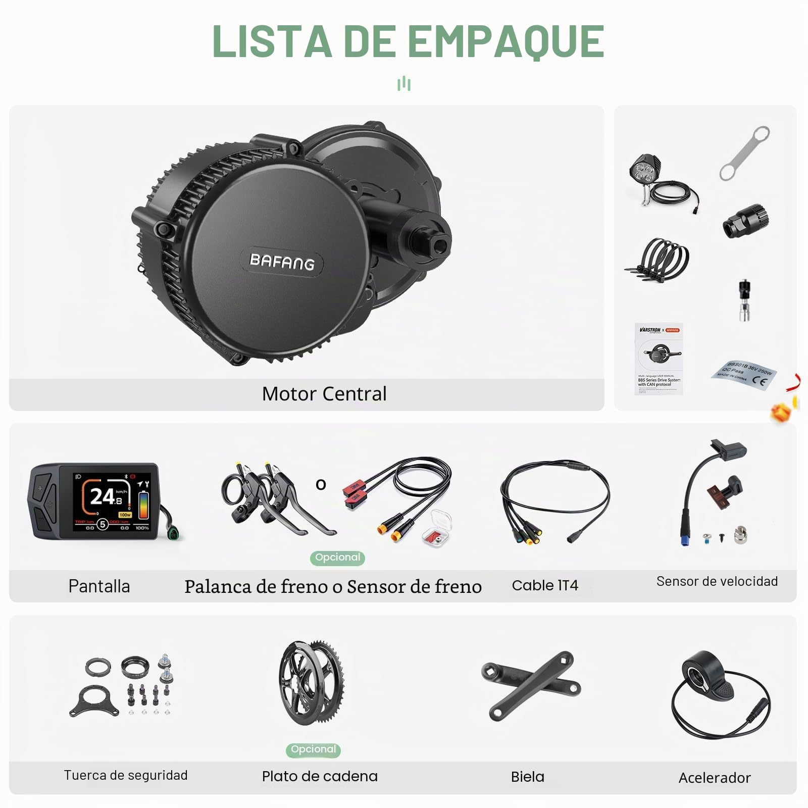 BAFANG 250W 48V BBS01B Motor Central Kit | con Batería Opcional y EKD01 Pantalla, Kit de Conversión Ebike para Bicicleta de Montaña Carretera Cercanías Bici DIY Kit