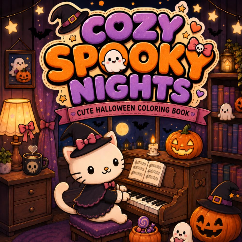 Cozy Spooky Nights: Cute Halloween Coloring Book for Kids, Teens & Adults