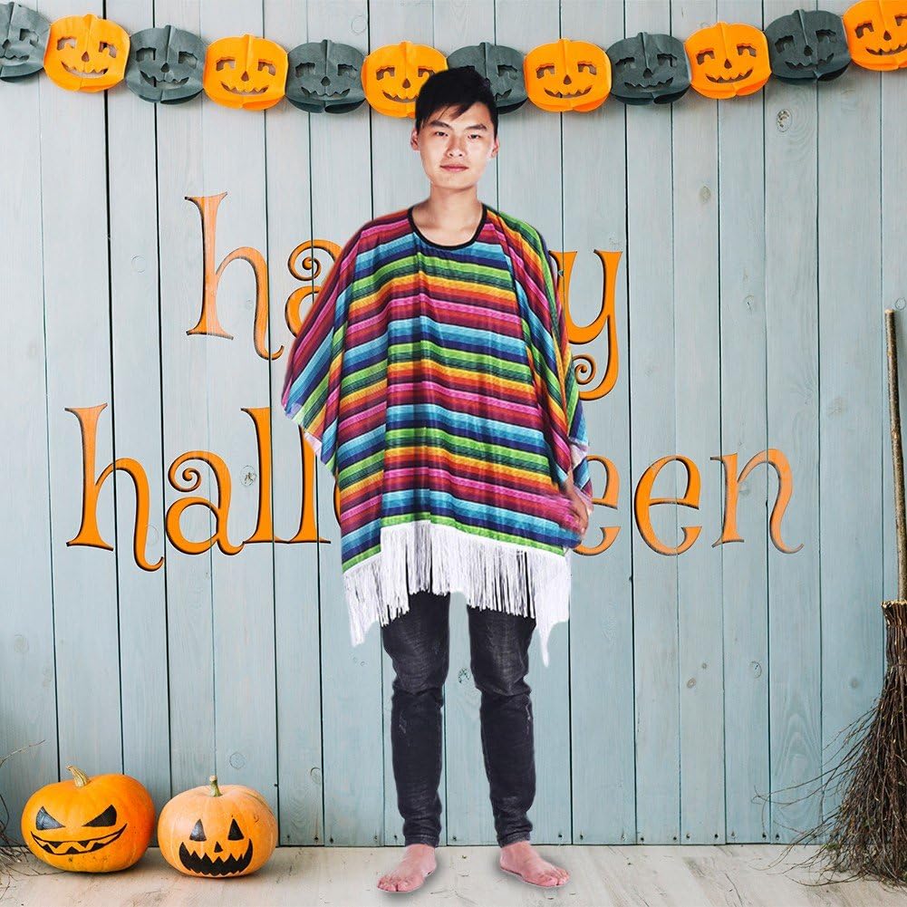 Sslvya Mexican Costume Set Adults Traditional Sombrero Hat Serape Poncho Sunglasses Mustache Maracas Mexican Fiesta Outfit Accessories