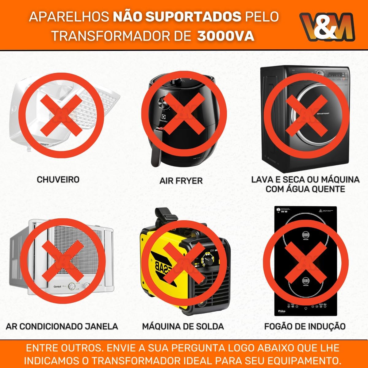 Transformador V&M 3000VA Bivolt 110/220 e 220/110 3000 VA