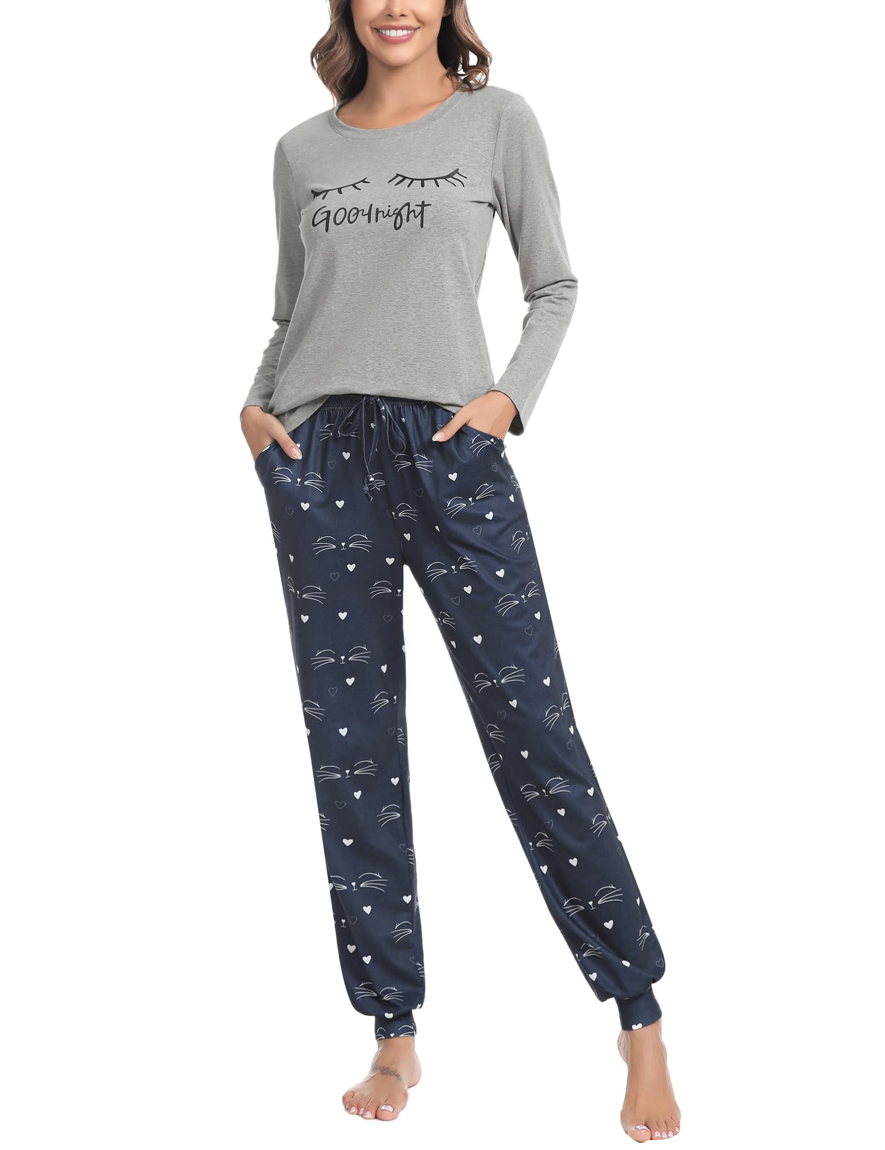 Sykooria Katoenen Pyjamasets met lange mouwen, dames, nachtkleding met Sykooria Katoenen Pyjamasets met lange mouwen, dames, nachtkleding met