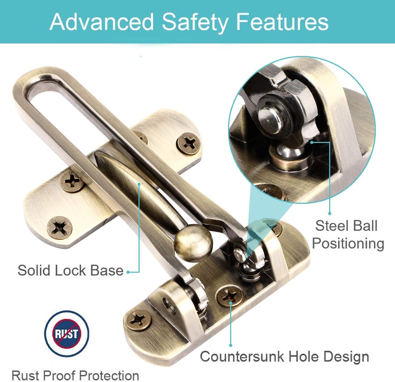 Door Chain/safty Guard Heavy Duty Lock Chain Made of Stainless Steel Perfect for Home Bedroom Hotel (Door safty Guard Brass antiq Finish) — Amazon image 2