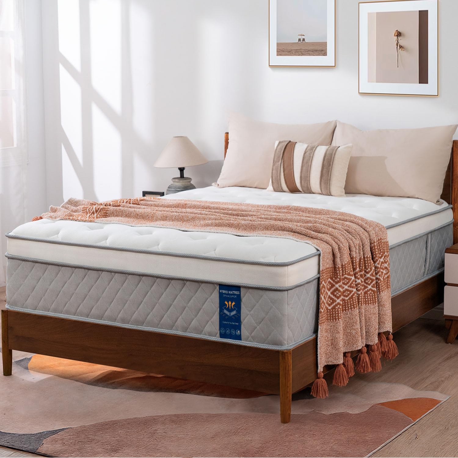 NiSleep Full Size Mattress, 14 Inch Plush Mattress in a Box, Hybrid Cooling Gel Memory Memory Foam and Pocket Springs Bed, Fiberglass Free, Back