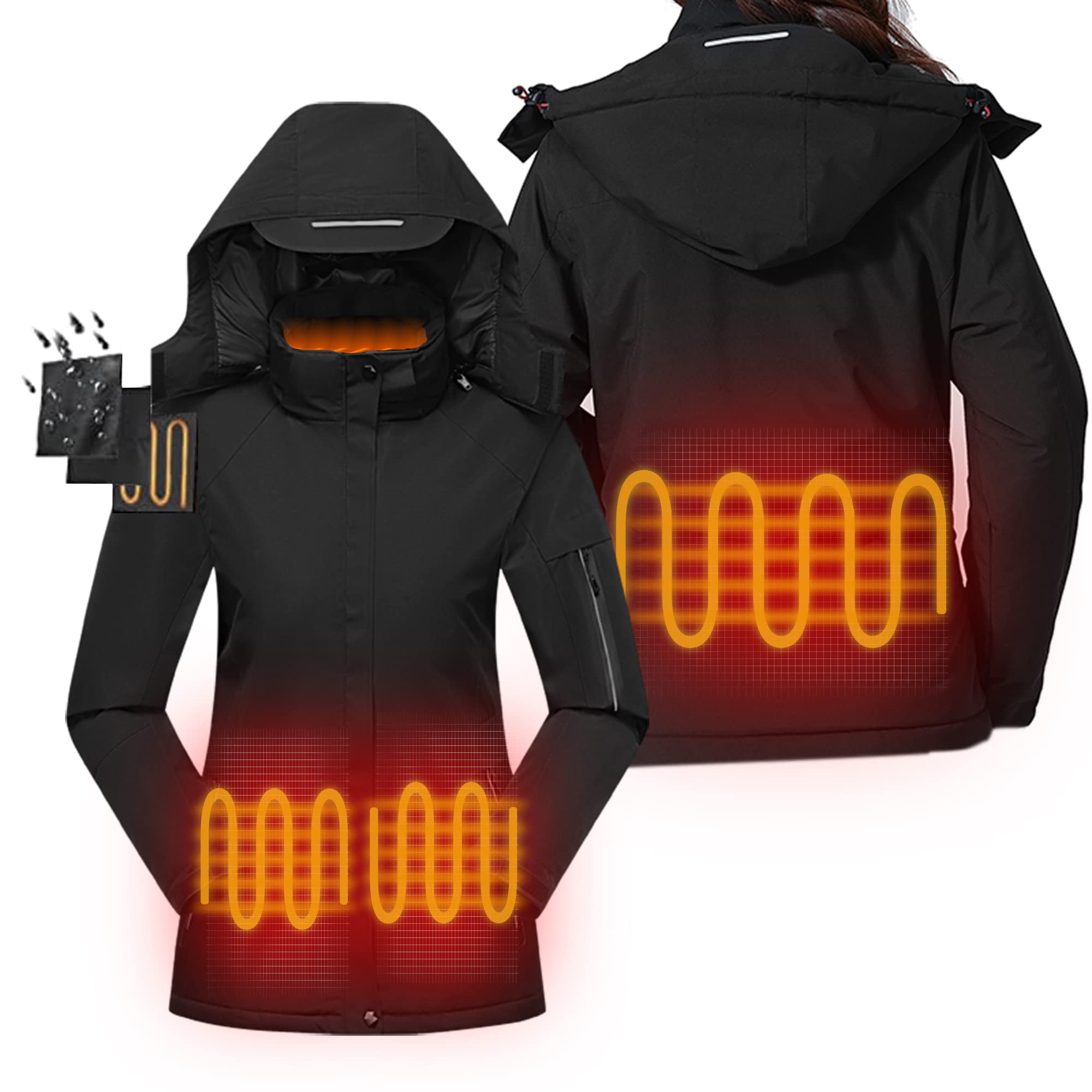 Men Heated Jacket Waterproof Heated jackets for Men Windproof Insulated Coat with Detachable Hood(Black,2XL)