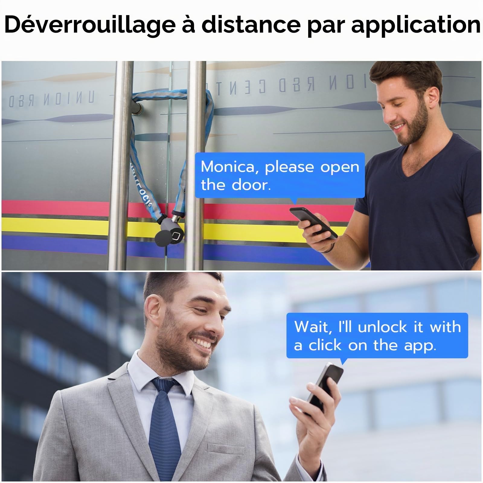 Antivol de vélo étanche sans clé eLinkSmart 100 cm pour vélo, scooter, moto, porte, clôture, portail, empreintes digitales, application Bluetooth, très résistant, bleu 2024