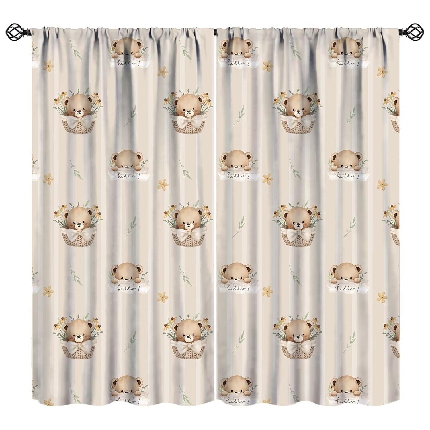 JESTRONRY Cartoon Bear Curtains for Kids Room, Watercolor Cute Lovely Animals Print Pattern Window Treatments for Baby Bedroom Nursery Living Room 63" W X 63" L (Blackout)