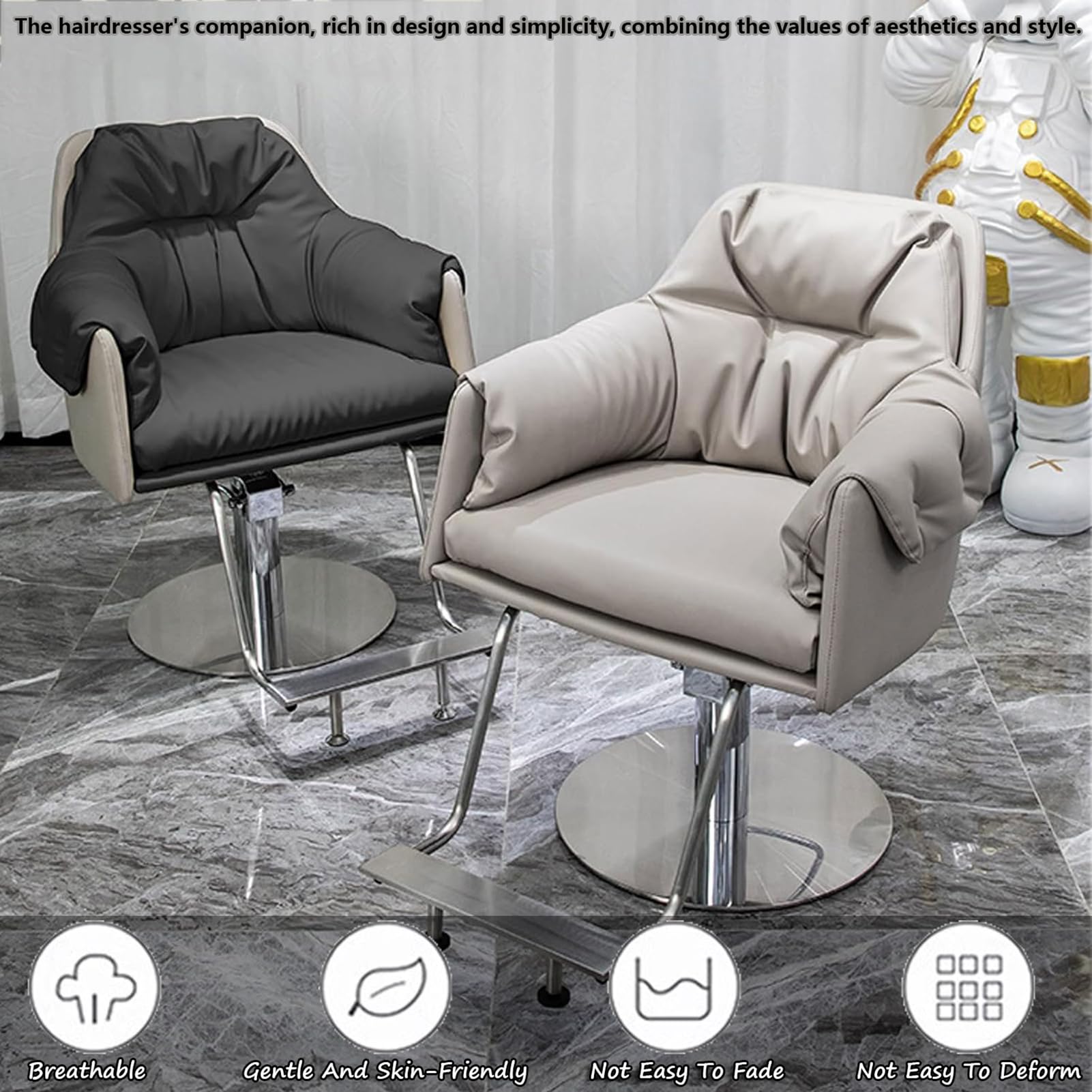Hydrauliczne krzesło do stylizacji salonu z obrotem o 360 stopni i podnóżkiem, do użytku fryzjerskiego i fryzjerskiego