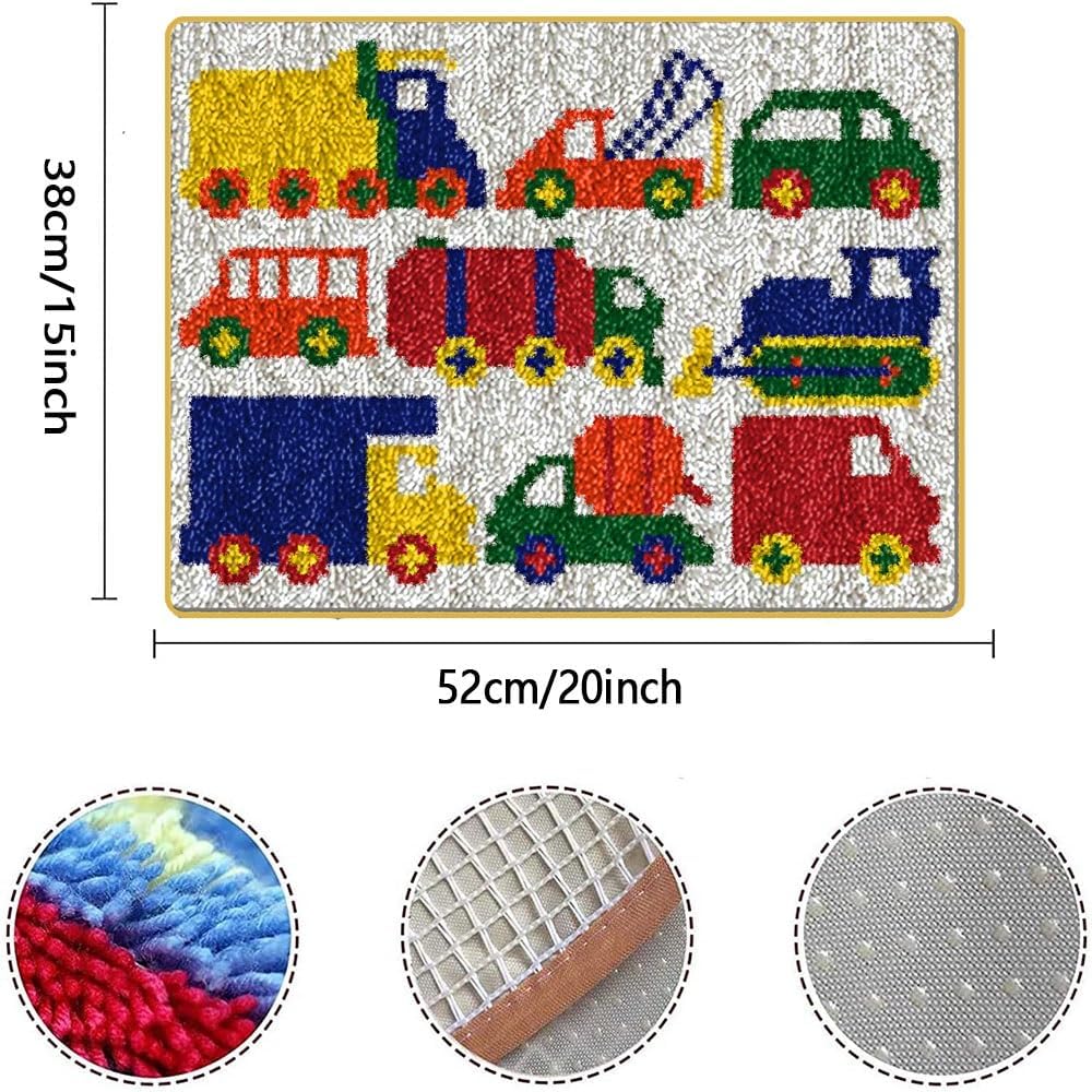 JILIP DIY Latch Hook Kits, Construction Truck Printed Canvas Embroidery Tapestry Kits, for Art Craft Throw Rug Cross Stitch Sofa Seat Cushion Crocheting Kits (Size : 52 * 38CM/20 * 15")