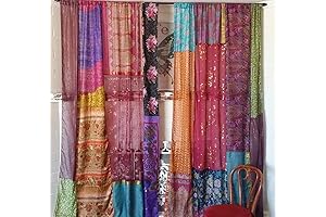 EthicraftHub® 1 Pair of Premium Sari Fabric Blend Silk Vintage Curtains