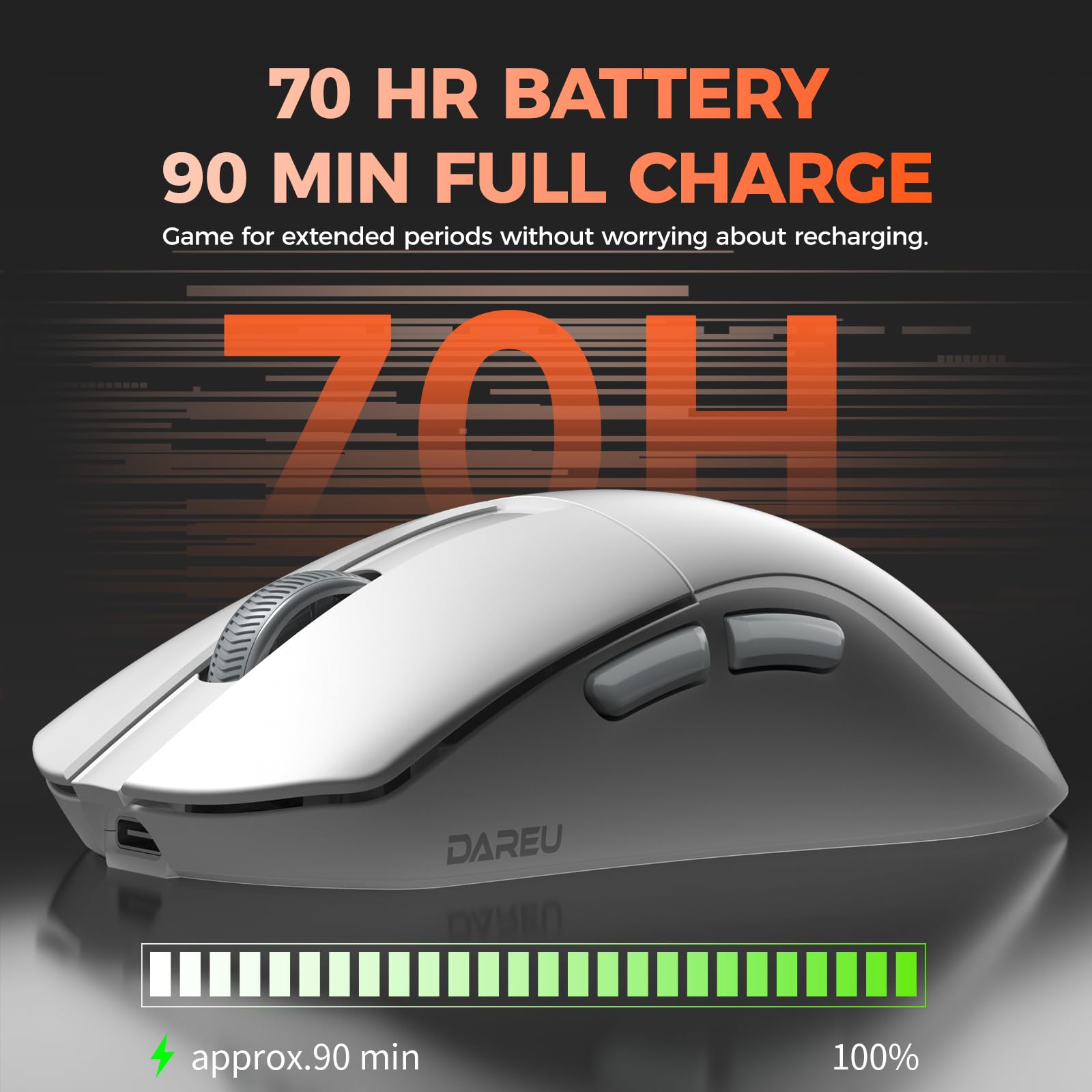 DAREU A950 Wing Ratón inalámbrico Gaming Ultraligero para Juegos, Doble tasa de sondeo de 8K, Sensor óptico AIM-750U, 30K dpi, 100 Millones de clics, simétrico, 5 Botones programables, duración de la