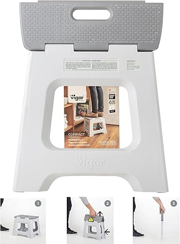 Miniatura 7 de Vigar Taburete plegable compacto 12-12 pulgadas ligero capacidad de 330 libras taburete plegable antideslizante color gris Negro, gris, Mostaza,