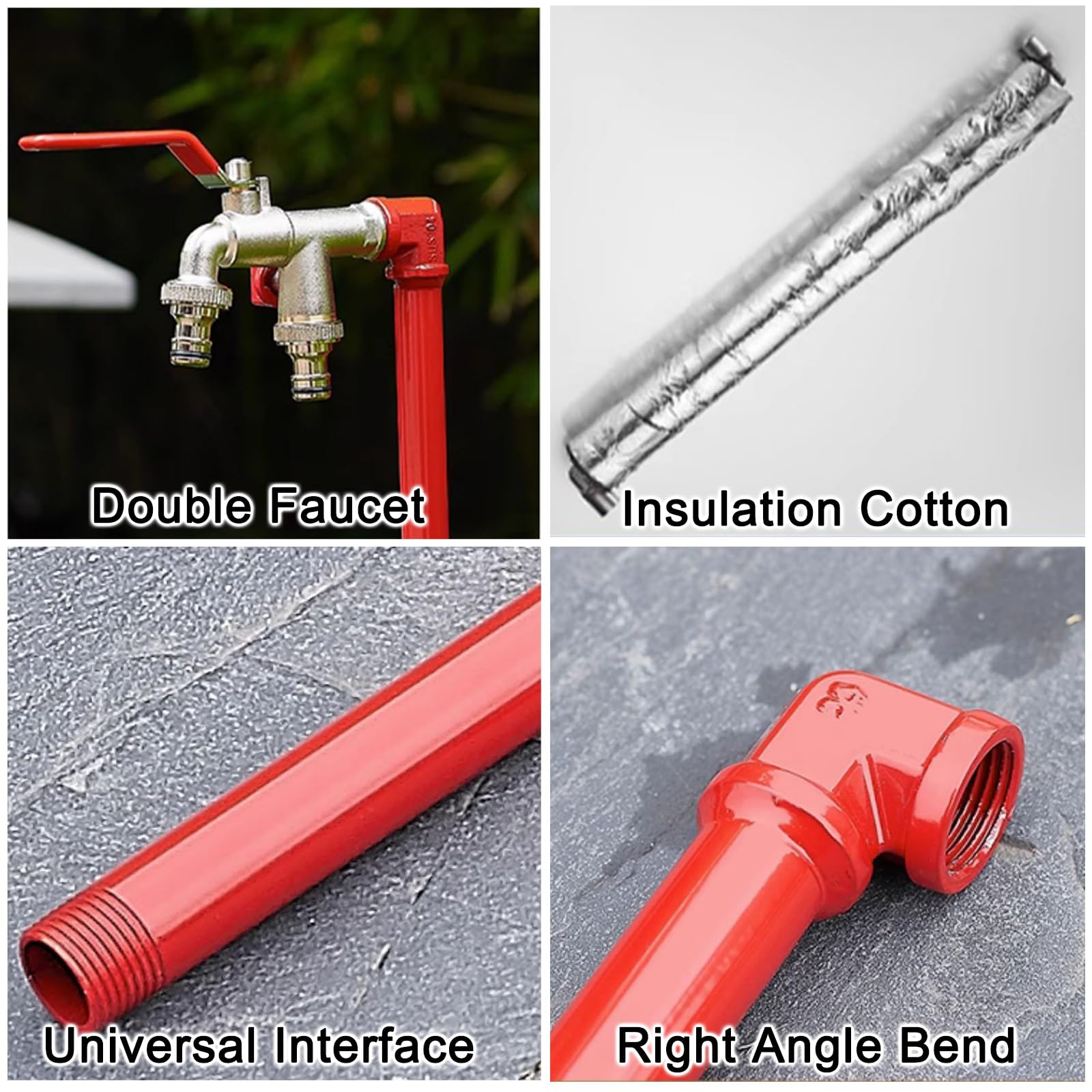 Supporto per tubo da giardino in acciaio inox con rubinetto per irrigazione esterna e irrigazione antigelo