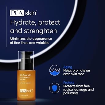 PCA SKIN Vitamin C Quench Antioxidant Protective Face Serum - Anti Aging Hydrating Facial Corrector with Hyaluronic Acid for Fine Lines & Wrinkles, Recommended for Oily & Acne-Prone Skin (1 fl oz)